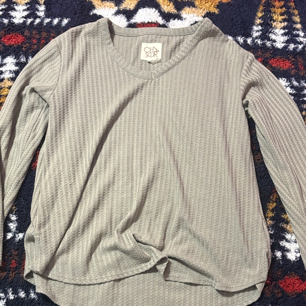 Olive Green Long Sleeve waffle Top